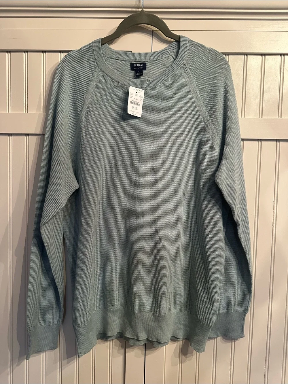 J. Crew Men's Pale Blue Crewneck Waffle Knit Sweater 100% Cotton Size L